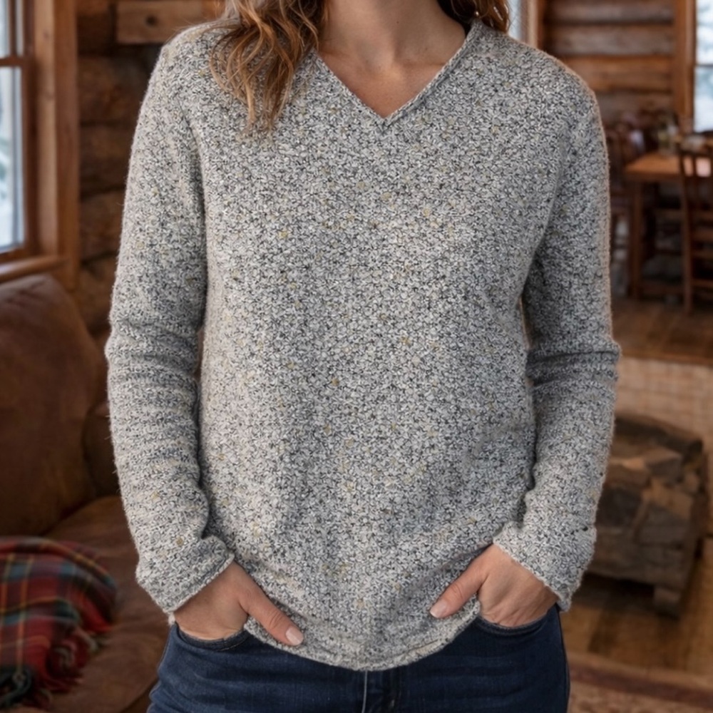 Columbia Textured V-Neck Sweater Gray Women’s Large Outdoor